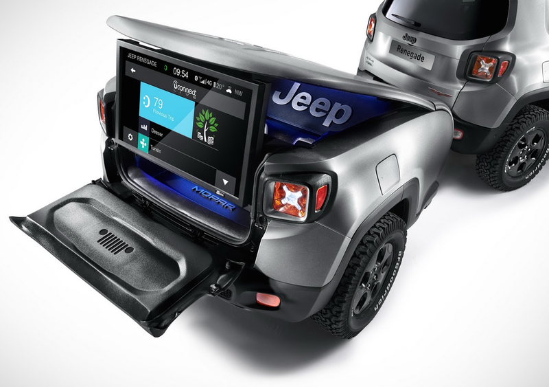 Illustration for article titled Bad Ass Brushed-Steel 2015 Jeep Renegade Has A Perfect Mini-Me Trailer